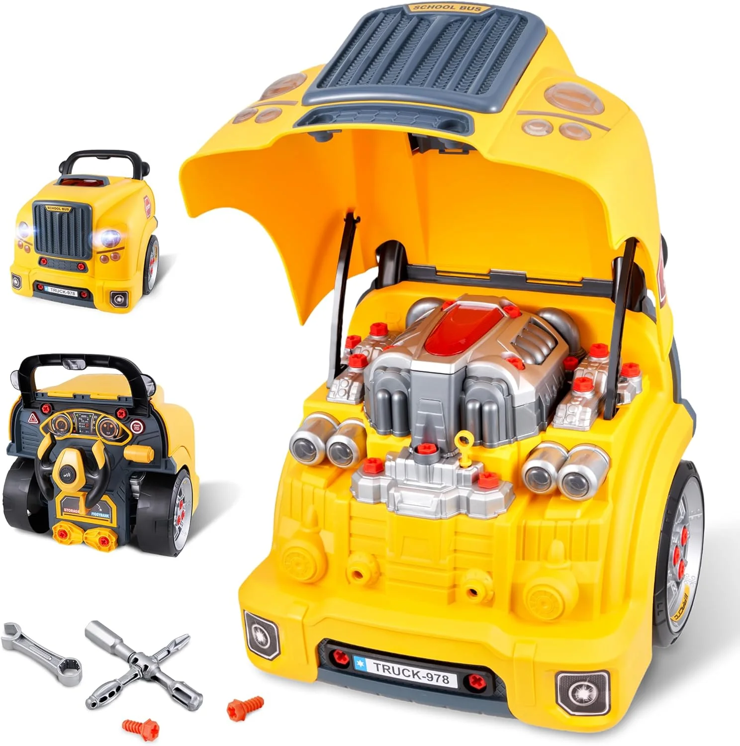 Interactive Truck Engine Toy with Removable Parts - Lights, Sounds, and Fun for Young Mechanics -Unleash their Creativity and Motor Skills with this Truck Engine Toy- Ideal Gift for 3-5-Year-Old Boys
