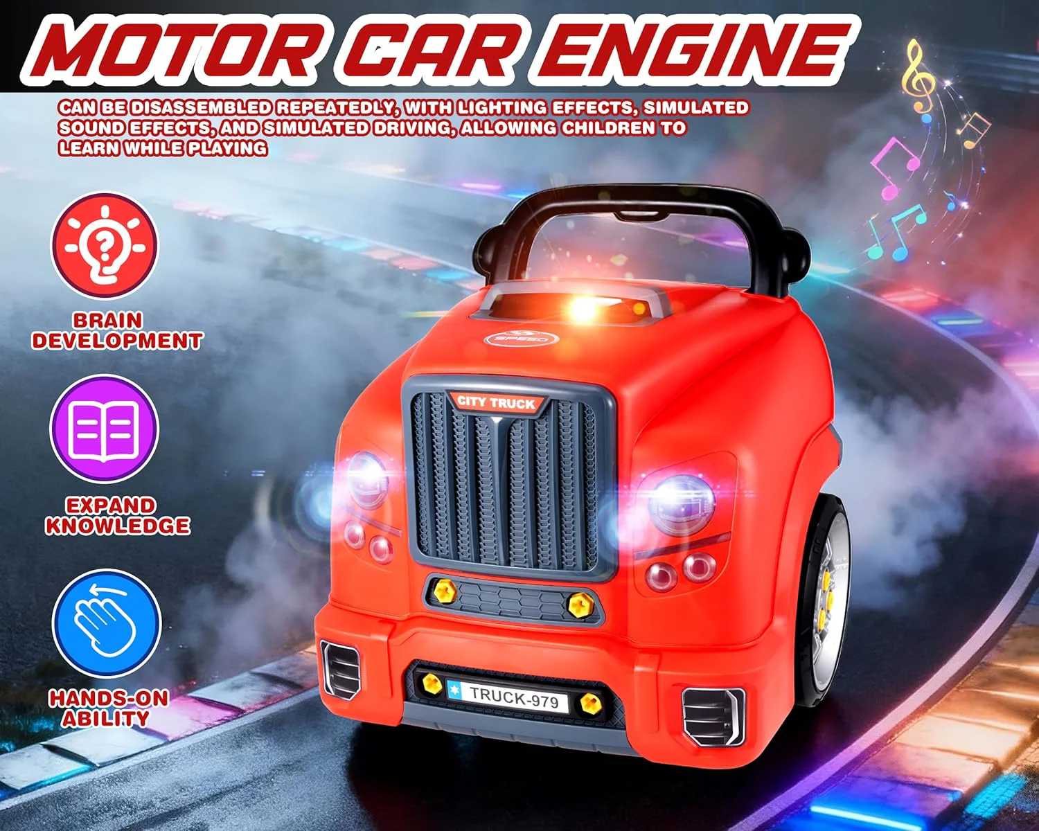 Interactive Truck Engine Toy with Removable Parts - Lights, Sounds, and Fun for Young Mechanics -Unleash their Creativity and Motor Skills with this Truck Engine Toy- Ideal Gift for 3-5-Year-Old Boys