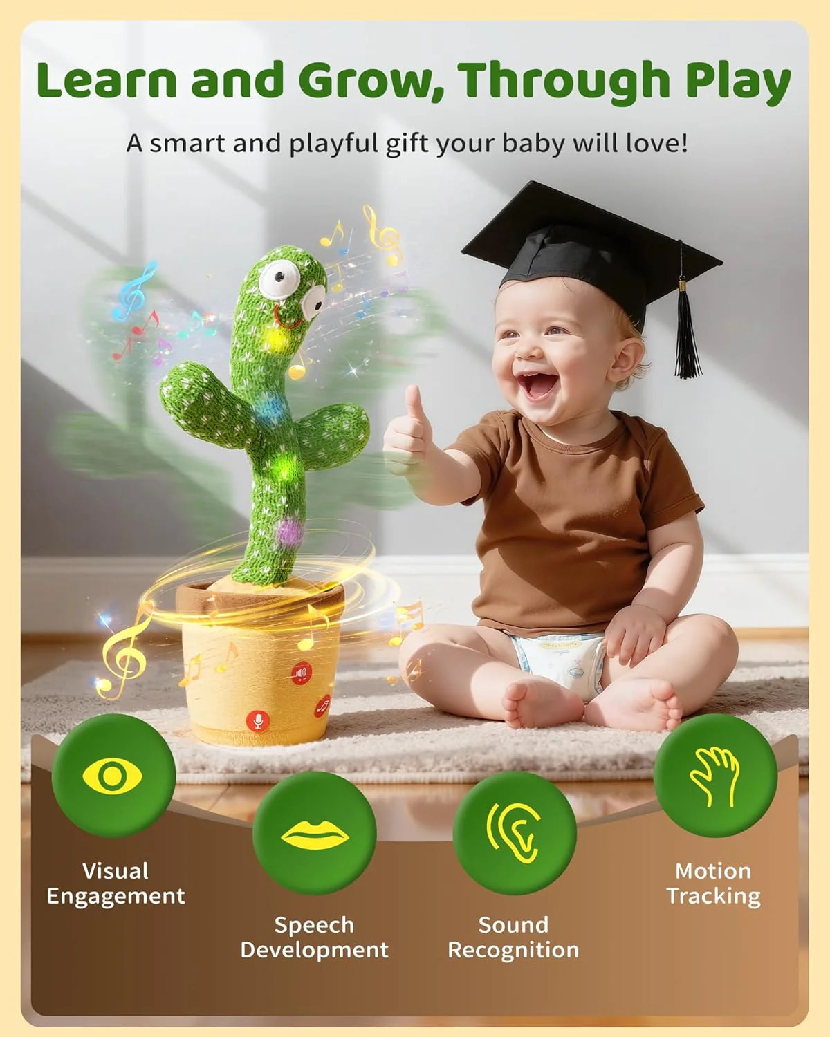Baby Toys 0-6 3-6 6-12 12-18 Months Dancing Talking Cactus, Toddler Boys Girls Gifts for 2 3 4 5 6 7 8 9 10 Month Old Baby Toys for 1 Year Old Boy Girl