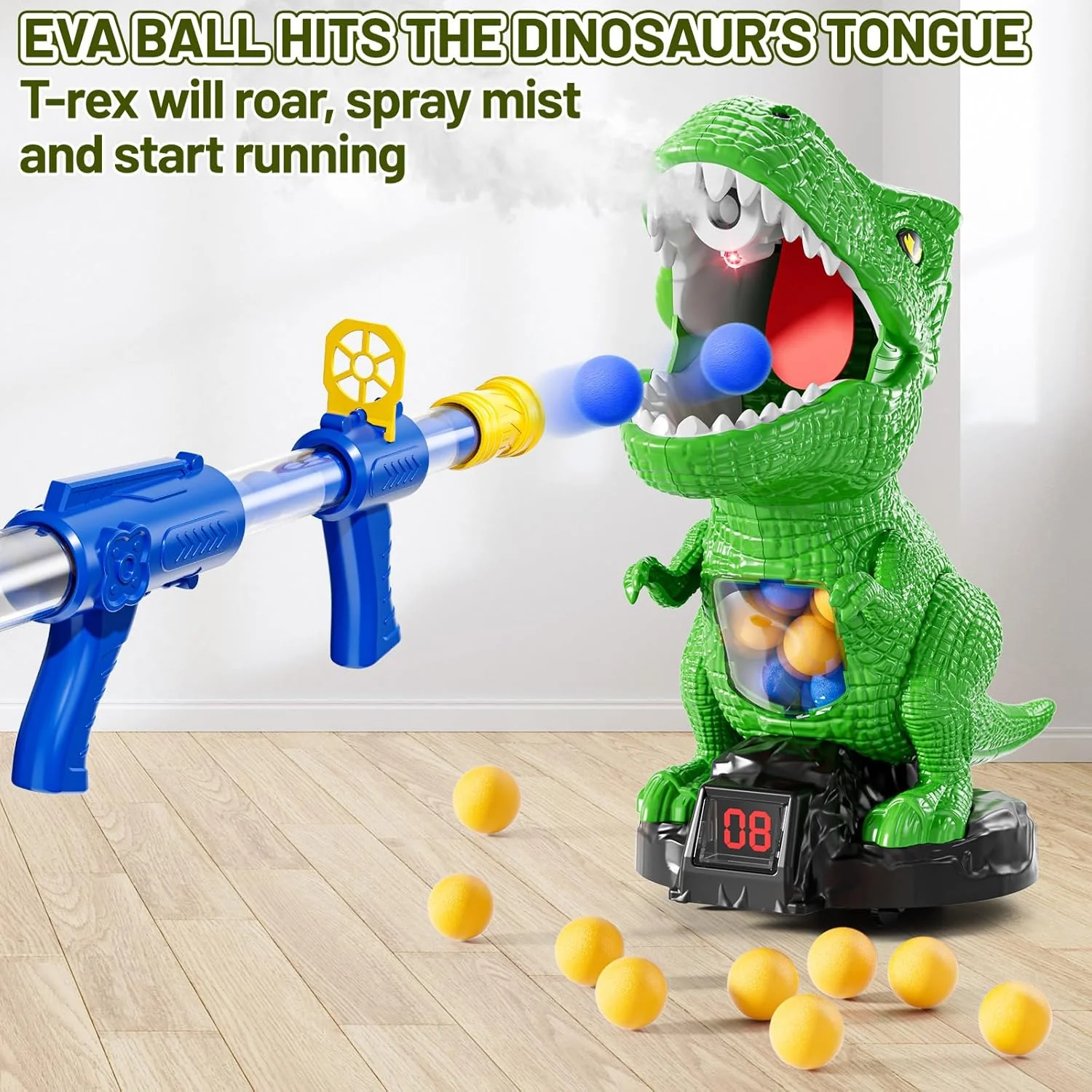 Dinosaur Shooting Toys for Kids 3-5 Years, Movable Target Shooting Games with 2 Air Pump Launcher, Interactive Competition Game Gift for Boys and Girls Ages 3 4 5 6 7 8 Years Old