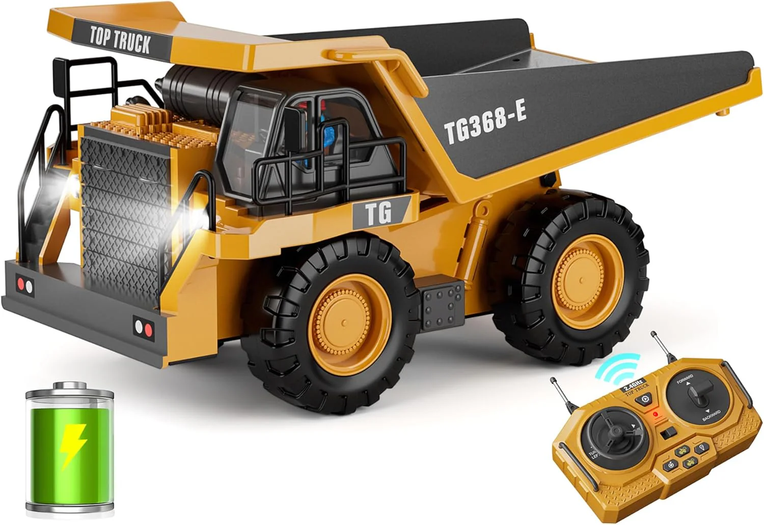 RC Dump Truck Toy for Kids | 9-Channel Metal Construction Vehicle with Working Bed, Lights & Sounds, Rechargeable Remote Control Truck for Boys Ages 3-12, Durable STEM Gift for Birthday or Christmas