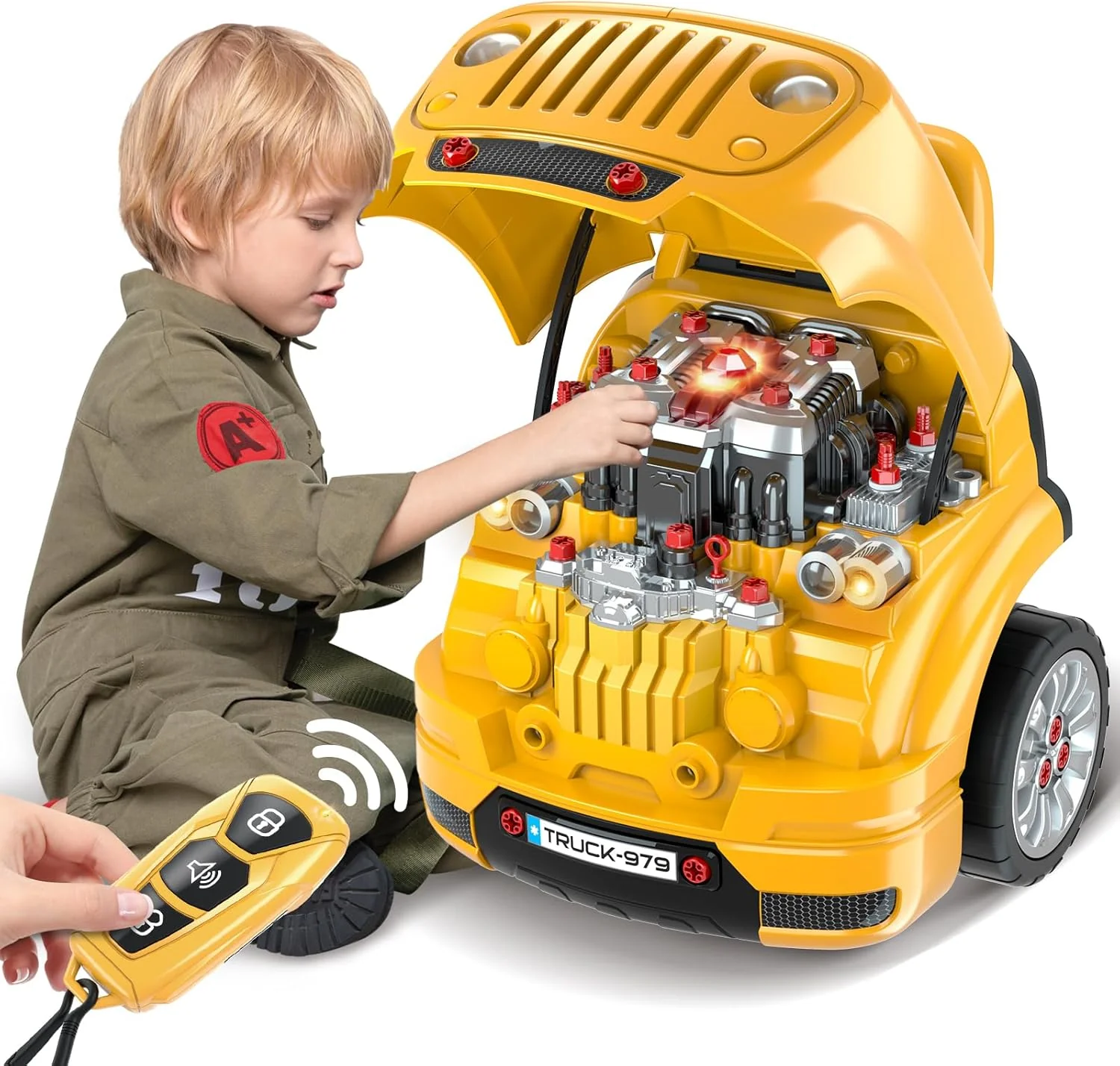 Toys Gifts for 3 4 5 6 7 8 Years Old Boys, Large Truck Engine, Mechanic Repair Set for Kids, Big Truck Builder Kit, Take Apart Motor Vehicle Play Car Service Station, for Kids