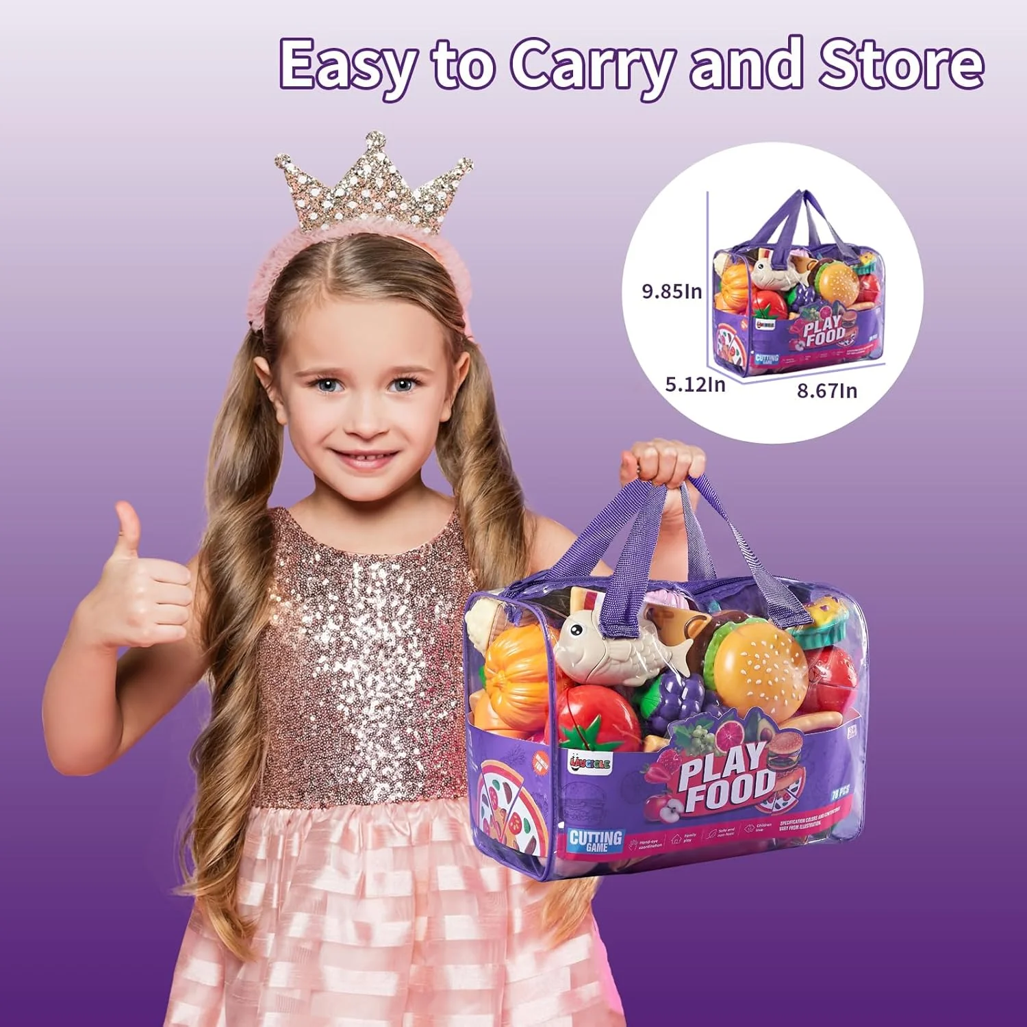 Pretend Play Food for Kids Kitchen, 78Pc Cutting Toy Food with Storage Bag