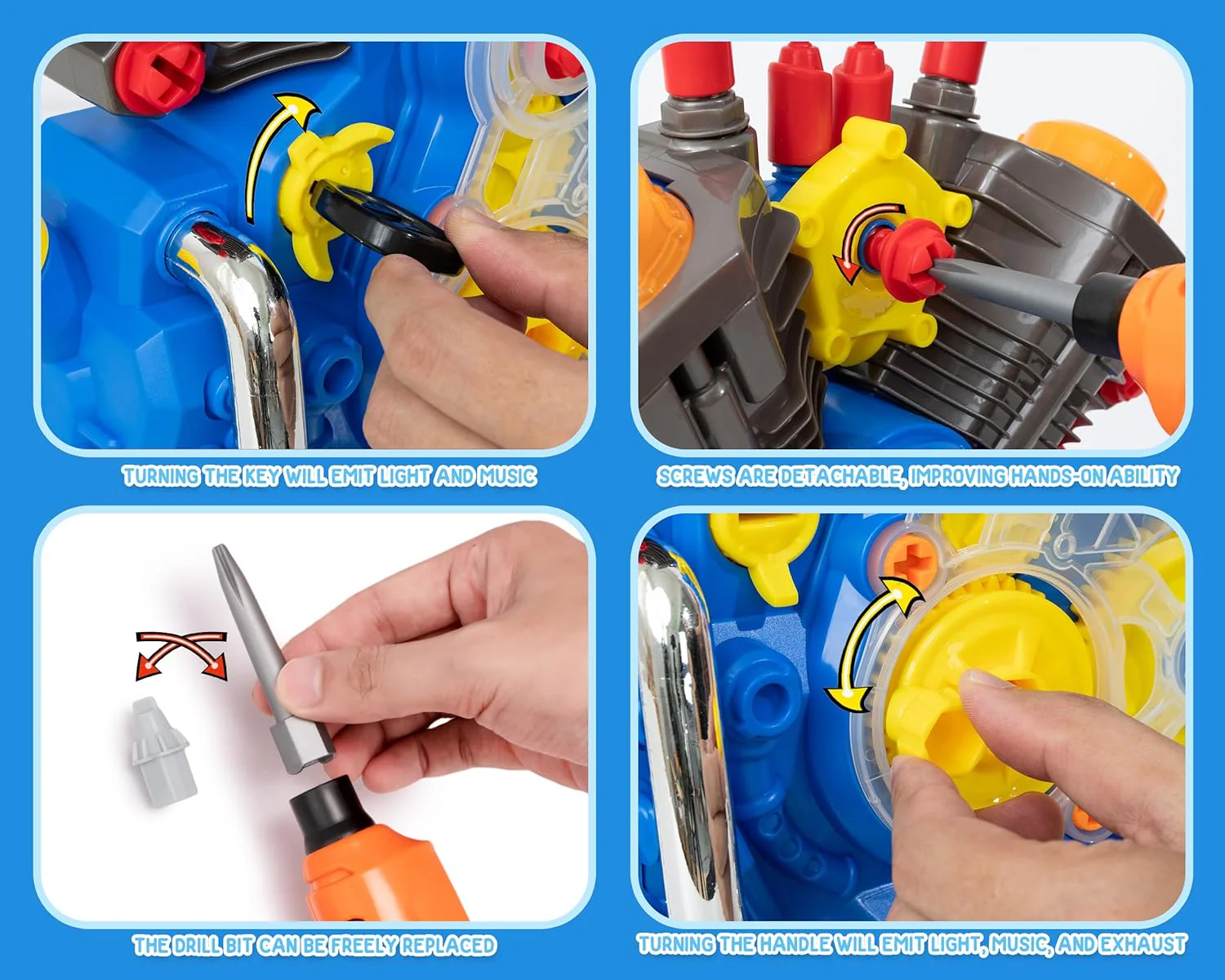 Engine Building Kit, Kids Mechanic Repair Set for Kids Motorcycle Engine，Take Apart Toys-42pc Playset，STEM Engine Model Kit Toy with Cool Lights&Sounds，Educational Toys for 3+ Year Old