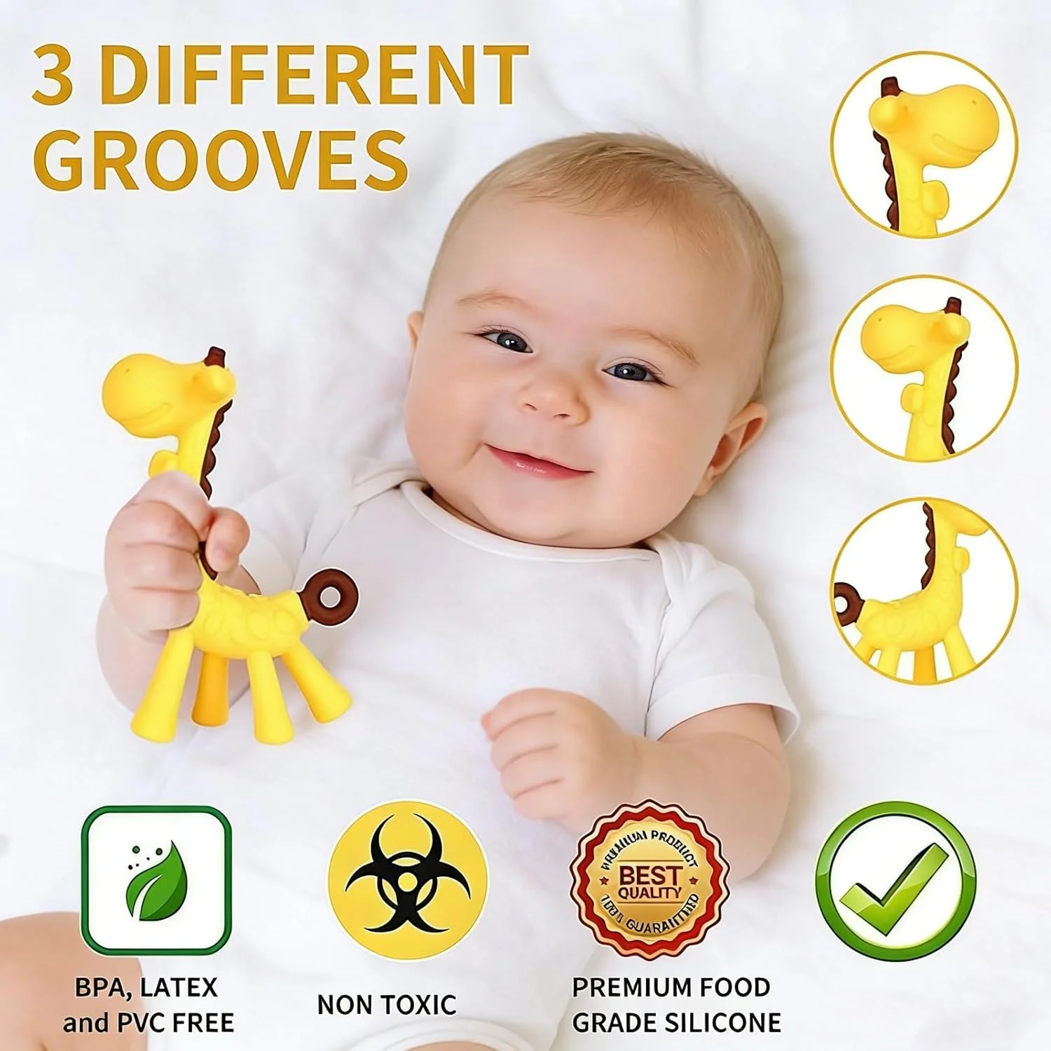Baby Teething Toys 3-6 Months, Silicone Baby Teether Freezer BPA Free, Babies Teething Relief Sore Gums, Banana Toothbrush, Fruit Shape Giraffe Newborn Teether Gift for Infant Boy and Girl